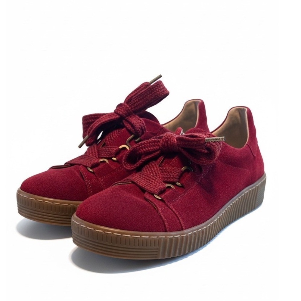 Gabor Trainers Size 10 Burgundy Suede Ribbon Lace Platform Sneakers 11002 Chic